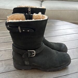 UGG Black Leather Boots with Silver Accents